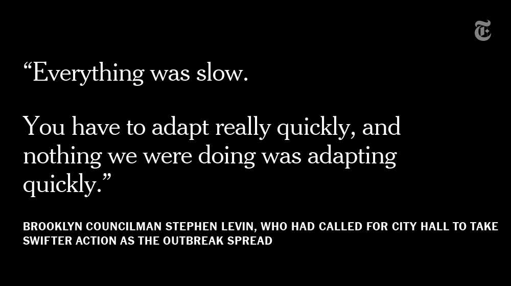 It was perhaps inevitable that New York City would be hit hard by the virus. But initial efforts to stem the outbreak were hampered by the city and state government's own unheeded warnings, slow decisions and political infighting, the New York Times found. http://nyti.ms/2RpIWVO 