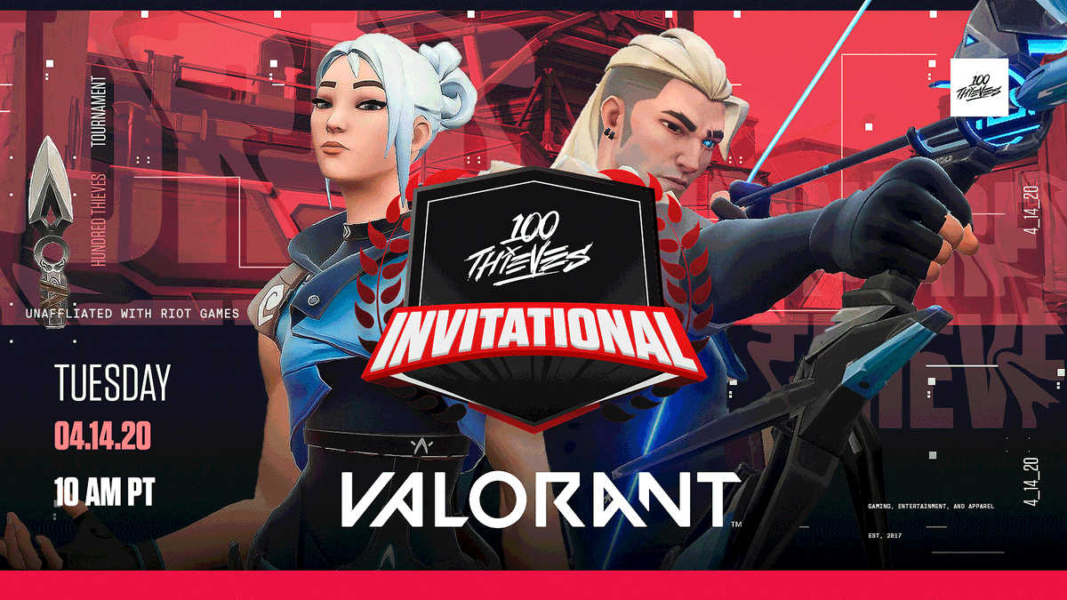 100 Thieves Invitational: VALORANT.

4.14.20

8 teams captained by some of the biggest creators in the world.

Tag who you want to see in the tournament. 👇