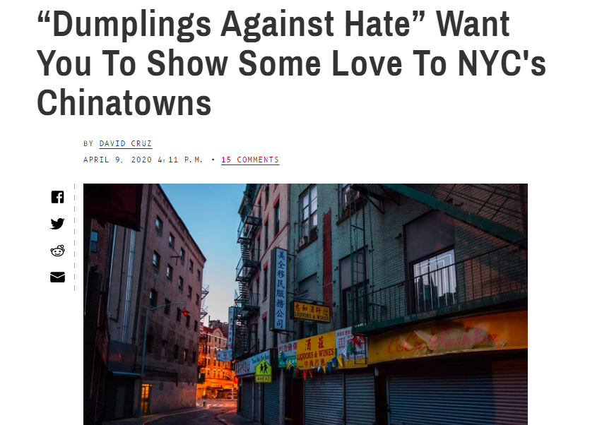 .<a href="/kevinlwei/">Kevin Wei</a> &amp; I got to talk to <a href="/Gothamist/">Gothamist</a> about #DumplingsAgainstHate &amp; this week's charity <a href="/patriotact/">Patriot Act with Hasan Minhaj</a> Behind The Scenes deep dive panel &amp; Q&amp;A in support of NYC, SF, &amp; Oakland Chinatowns. To join, visit: DumplingsAgainstHate.com

More by @CWEBCRUZER:
gothamist.com/food/dumplings…