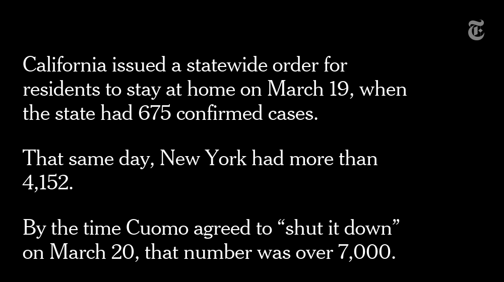 The mayor said, 2 days later, that something similar to a shelter-in-place order would soon need to be imposed for New Yorkers. This time, Cuomo resisted. He favored a more gradual shutdown.