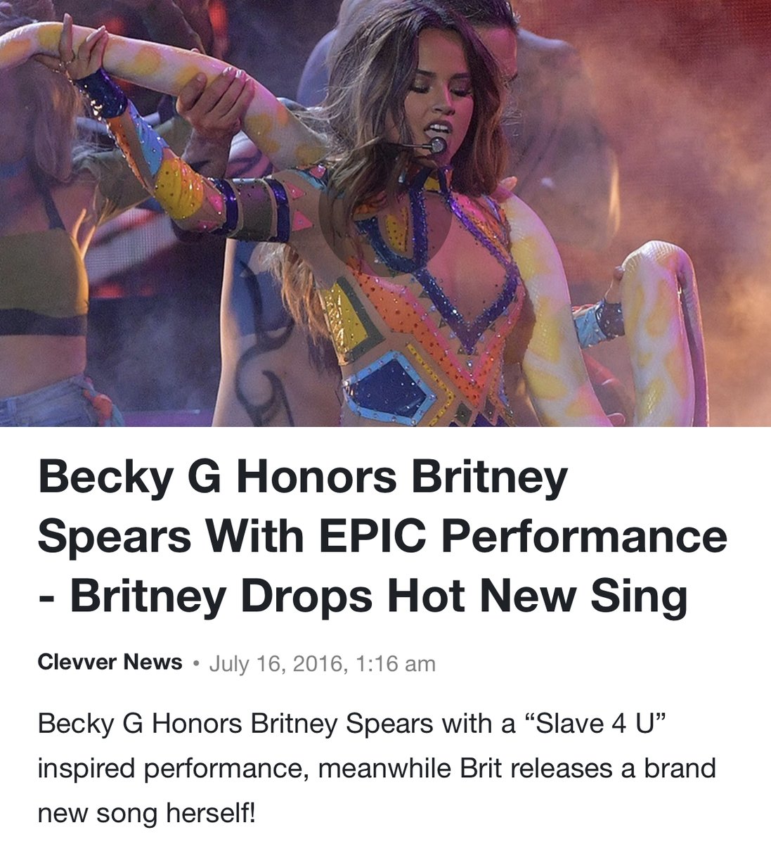 Becky G paid tribute to Britney's iconic "I'm a Slave 4 U" performance.