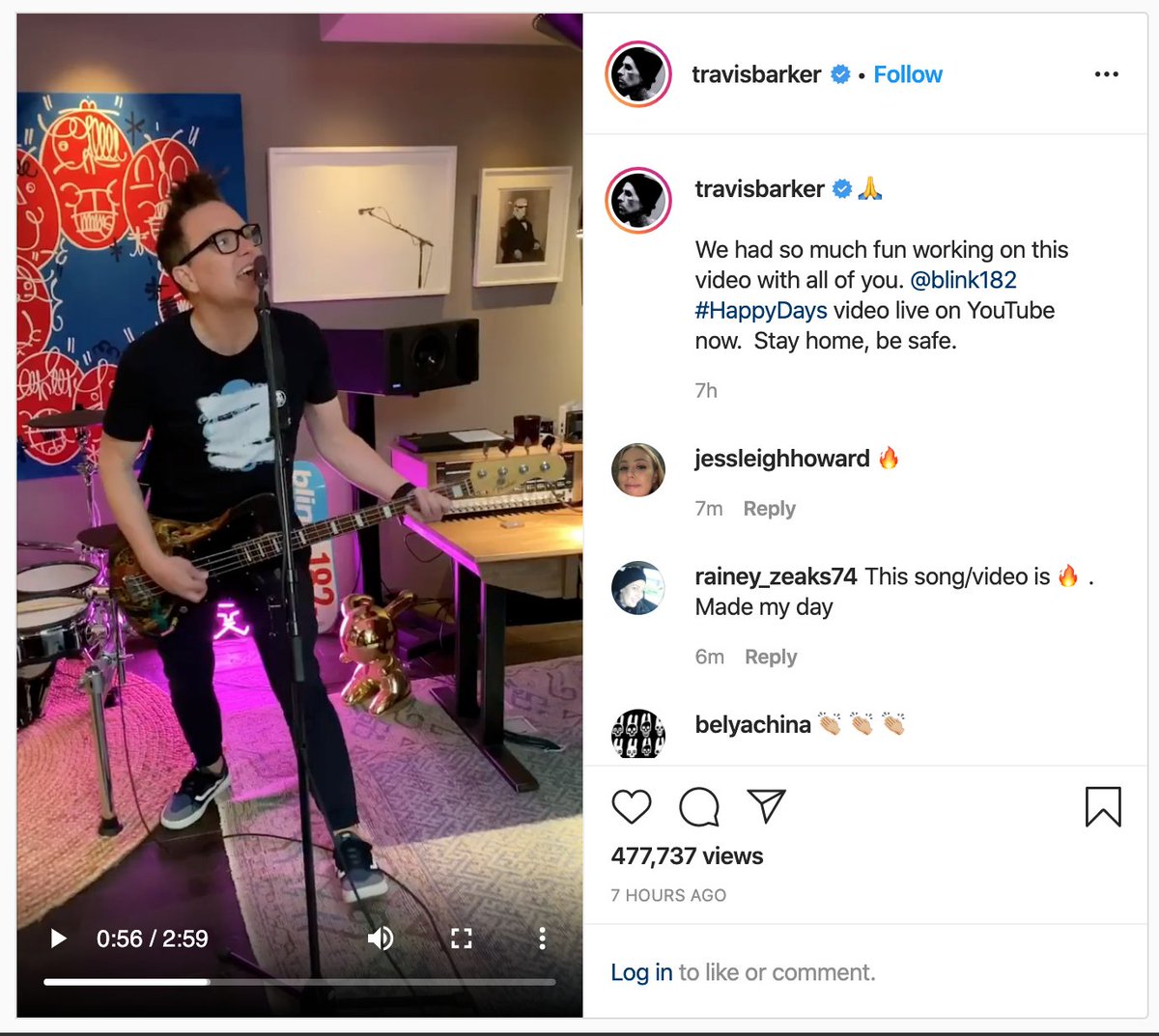 Blink182 did Happy Days with each other in their respective quarantine places.