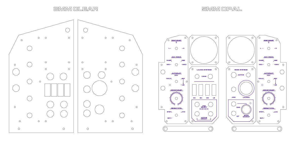 I traced the outlines of the original switch banks into illustrator, to be laser cut from opal perspex by Elaine  @amalgammodels. I had a box of switches and buttons from a prev. job, so holes were drawn to mount these. Finally, lettering was added as an etch layer  #reddwarf