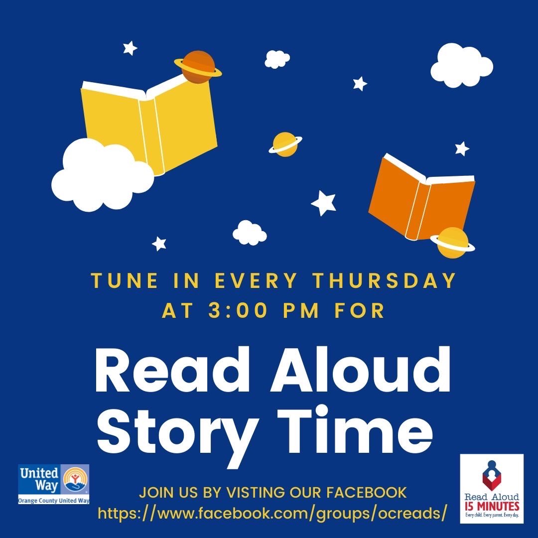 Happy Thursday! 📖 ⭐️
We are excited to announce our new <a href="/unitedwayoc/">OC United Way</a>  <a href="/ReadAloud_org/">ReadAloud_org</a> story time on Thursday, April 16th at 3:00PM. Gather your little ones and join us for some fun with our link: facebook.com/groups/ocreads/ #OCReads Please share!