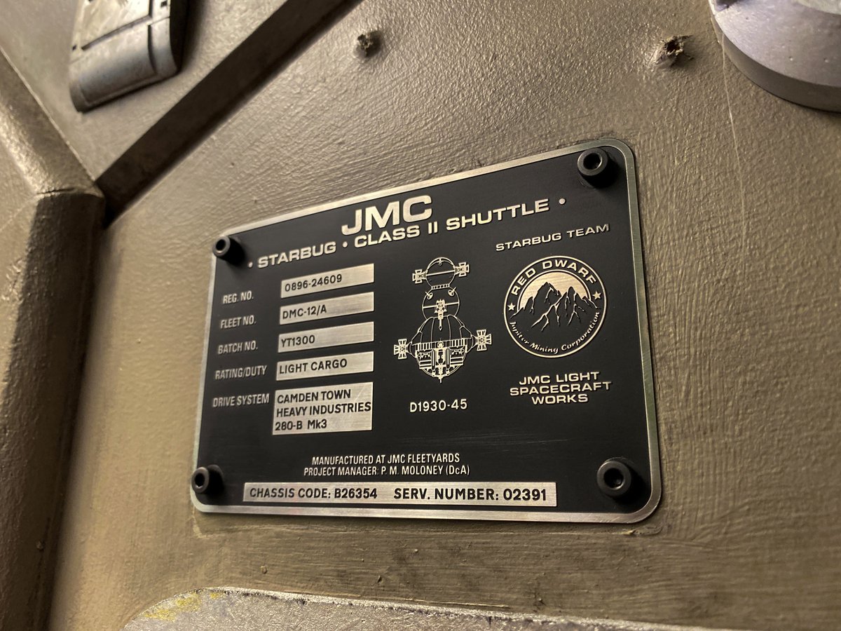 I designed these data plaques on Series XII, but back then they were printed on inkjet foils. As an upgrade, this time around they were actually engraved from stainless steel with a black ink infill. The camera dept stole most of these at the end…  #reddwarf