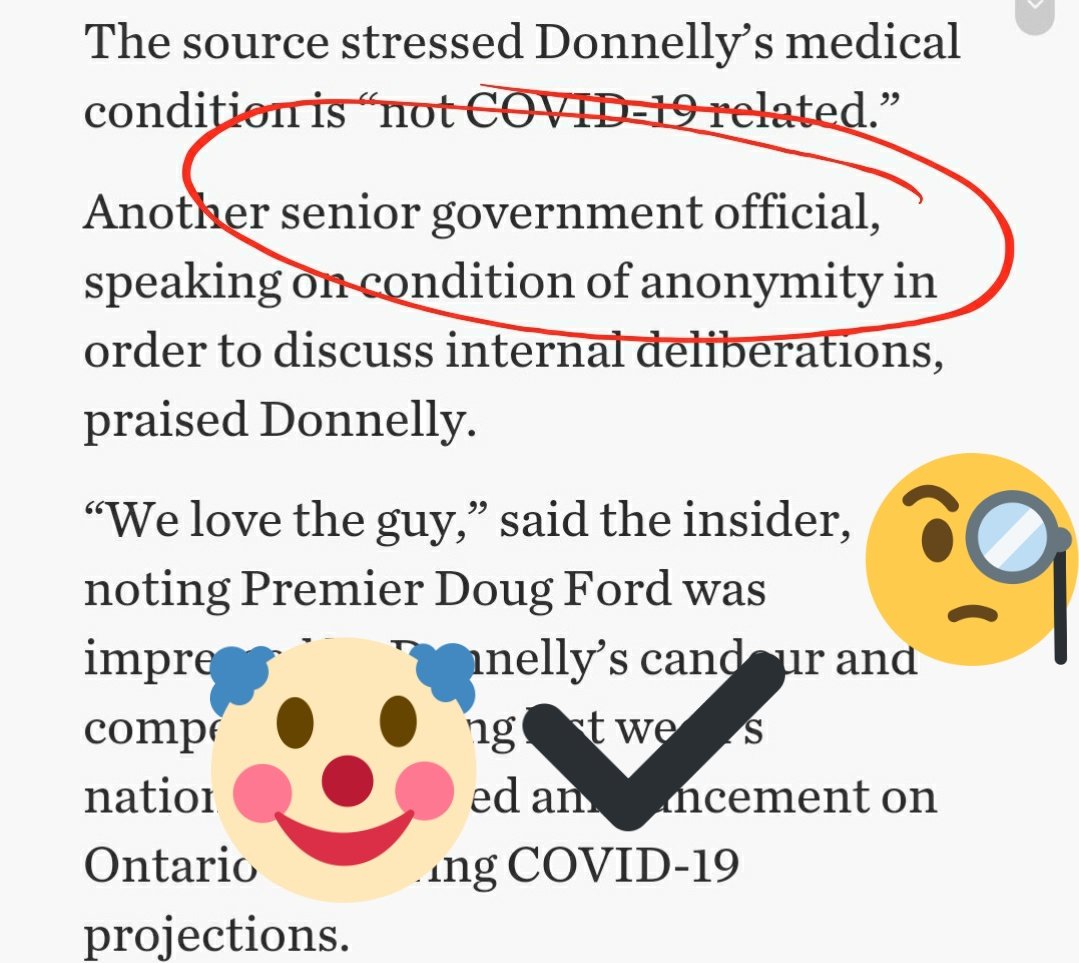 And "we love the guy" is politician or political staffer language, not to mention, a Fordism. Plus this govt has made bureaucrats fearful of arrest.*So we know the anonymous source is a politician or staffer.*And Christine Elliott definately wouldn't use that language.