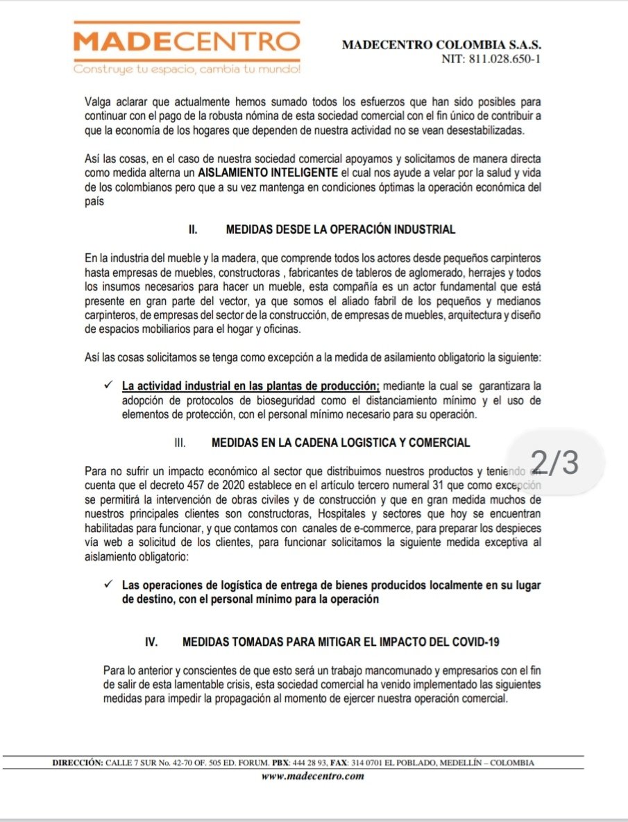 felipecardonam's tweet photo. @IvanDuque d @infopresidencia d #Colombia quiero compartir la preocupacion d un comerciante muy grande en nuestro pais. No quiere ser irresponsable con el tema d la salud pero hay q buscar un equilibrio con lo económico. @MintrabajoCol @angelccabrera @karenabudi @FenalcoNacional https://t.co/fQ242hLg3c