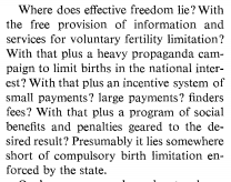 In this document, it suggests multiple methods of involuntary sterilization such as adding “fertility control agents” to water supplies, temporary sterilization of all young women “via time-capsule contraceptives,” &compulsory sterilization of men with three or more children