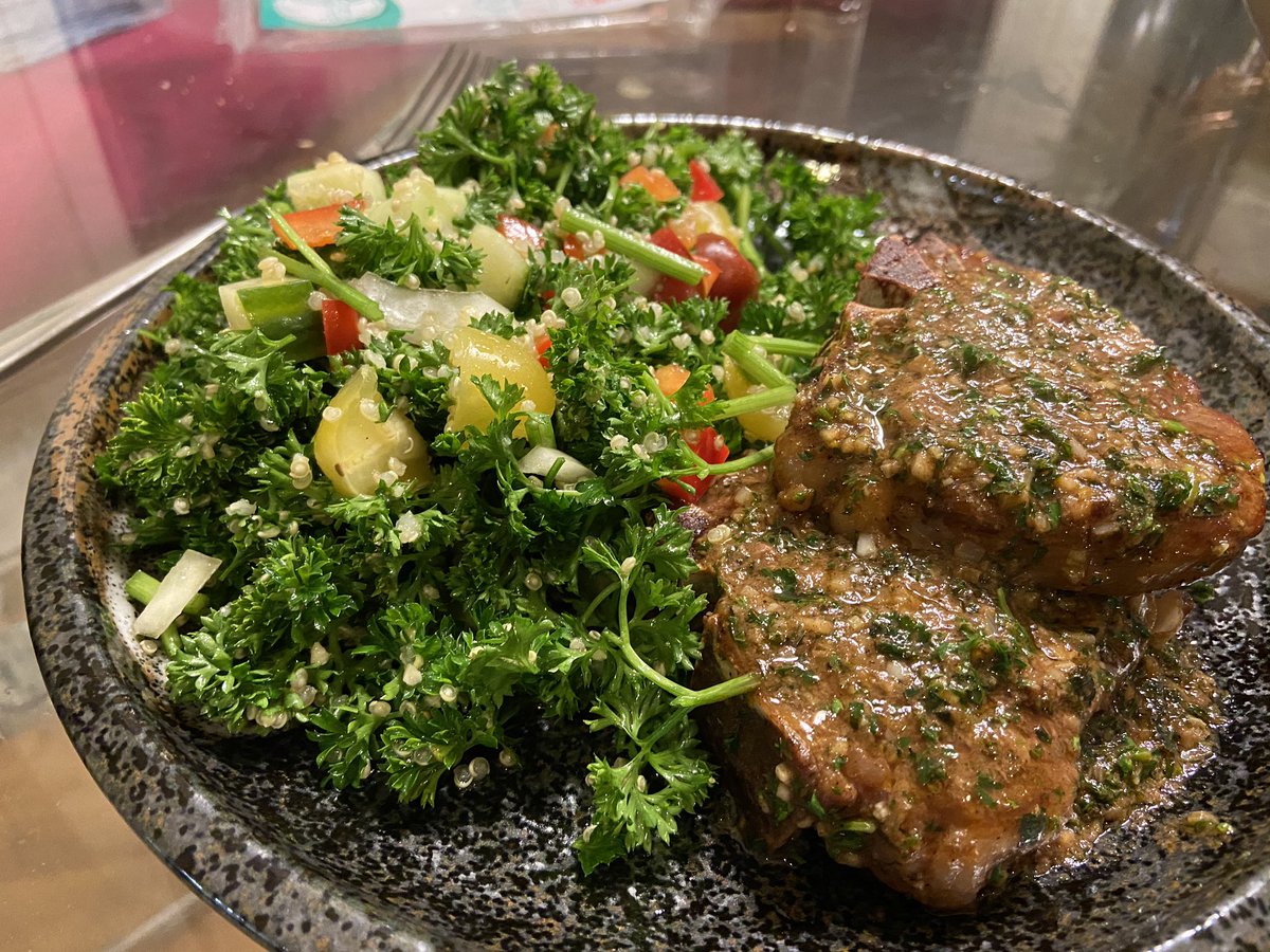Day 23 (4/8): mint lamb chops and Mediterranean salad night