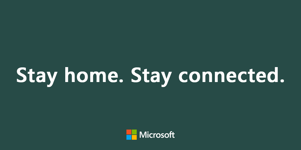 Microsoft's tweet photo. In times like these, it’s more important than ever to come together. Microsoft is proud to join the #StayHome movement, encouraging everyone to stay home if possible to help slow the spread of COVID-19. 

Together, we can save lives. Stay home, #StayConnected. https://t.co/O1VBqvwdww
