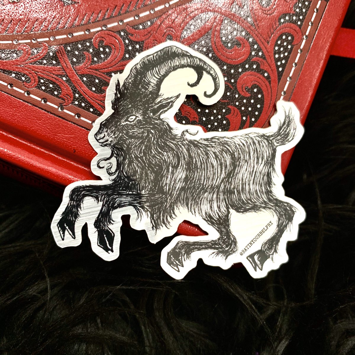 BatinYourBelfry's tweet photo. Black Phillip Stickers in the shop! #blackphillip #batinyourbelfry #darkart #sticker #horror https://t.co/MOrHK9qNbX