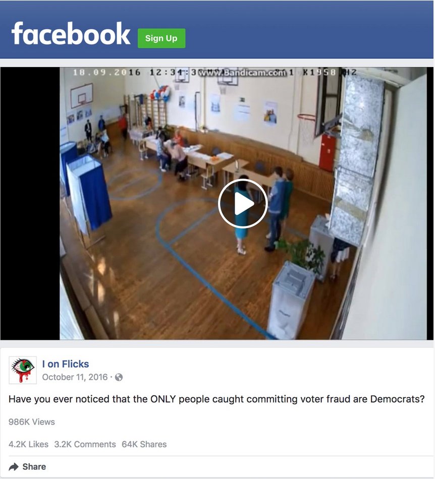 52% of a national sample of 3,446 students said this FB video claiming to show ballot stuffing in the 2016 Democratic primaries was “strong evidence” of voter fraud in the U.S. The video came from Russia. How can we help students do better?  https://cor.stanford.edu/blog/civic-online-reasoning-national-portrait 1/9