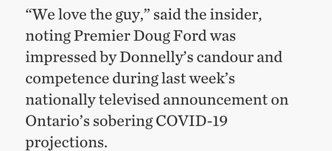 2. Why is the Premier's Office going to pains to assert Peter's competence?Why are they spinning for him? It suggests a conflict.If Doug Ford is your spinner, and you head up Public Health, something is wrong. Deeply wrong.That's our consistent experience with Doug Ford.