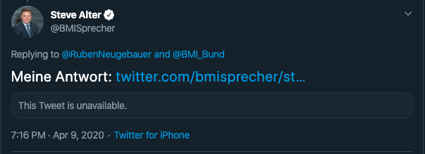 Peng's tweet photo. Wenn dem @BMISprecher die eigenen Takes zu peinlich werden... #SteveAlter https://t.co/VwivkArky0