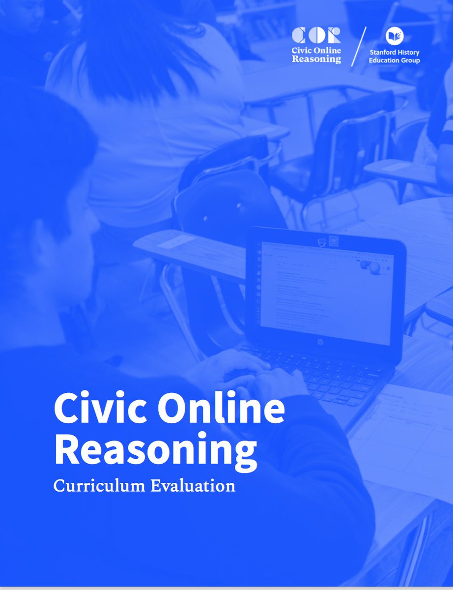 Research shows that the  @CivicOnline curriculum helps students become more skilled evaluators of online information. 7/9 https://cor.stanford.edu/research/cor-curriculum-evaluation