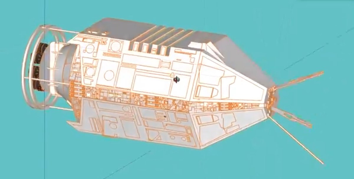 The old - and crappy - SketchUp model I made to create the XII blueprint was dusted off and super-detailed to give  @mundaytom something to create a wireframe. Using my usual brief of “ADD A SWIRLY THING AND PUT SOME BLINKY BITS THERE”…  #reddwarf