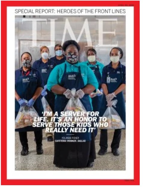 RobertWilonsky's tweet photo. Yolanda Fisher, a cafeteria worker at @dallasschools' T.W. Brown Middle School off Westmoreland and Ledbetter, is one of the "Heroes of the Front Lines" featured in the latest issue of @TIME.

https://t.co/4gzZYXREMy https://t.co/eSipmbYOlt
