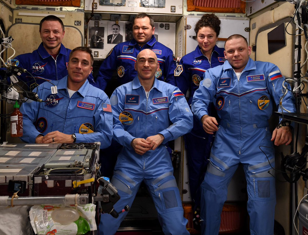 And in an instant our crew has doubled! Welcome to <a href="/Space_Station/">International Space Station</a> Chris Cassidy, Anatoly Ivanishin &amp; Ivan Wagner! This also means Oleg, <a href="/AstroDrewMorgan/">Colonel Andrew “Drew” Morgan, Army Astronaut</a> and my time off the Earth is coming to an end, at least for now. We’ll be back on terra firma late next week. #Expedition62