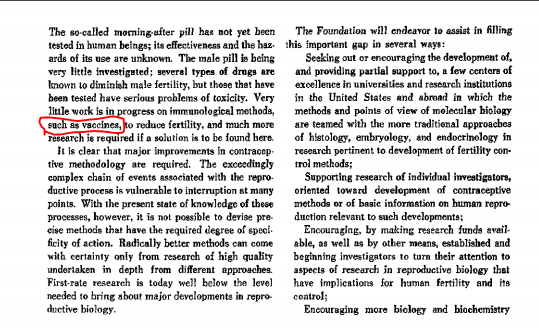 "Oh but TANG, those are just ideas they floated, it's not like they ever funded or implemented them. It's not like they made an anti-fertility vaccine! lmao"Yeah, ok, let's check out the Rockefeller Foundation Reports from 1968 and 1988 and see what we can find then 