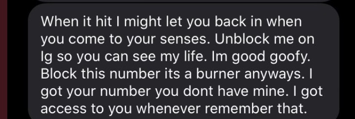 Second: delusion and denial “I might let you back in” as if he has an option. This is his shame wound trying to shield him from the reality of the rejection.“Unblock me so you can see my life.” Oh dear. That’s probably one of the most scary parts of the text because...