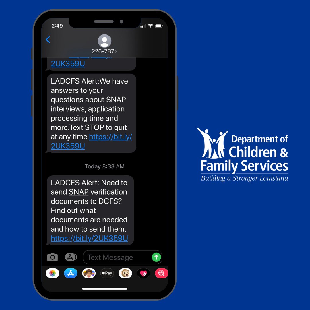 Louisiana DCFS on Twitter "COVID19 SNAP Text Message Alerts DCFS is