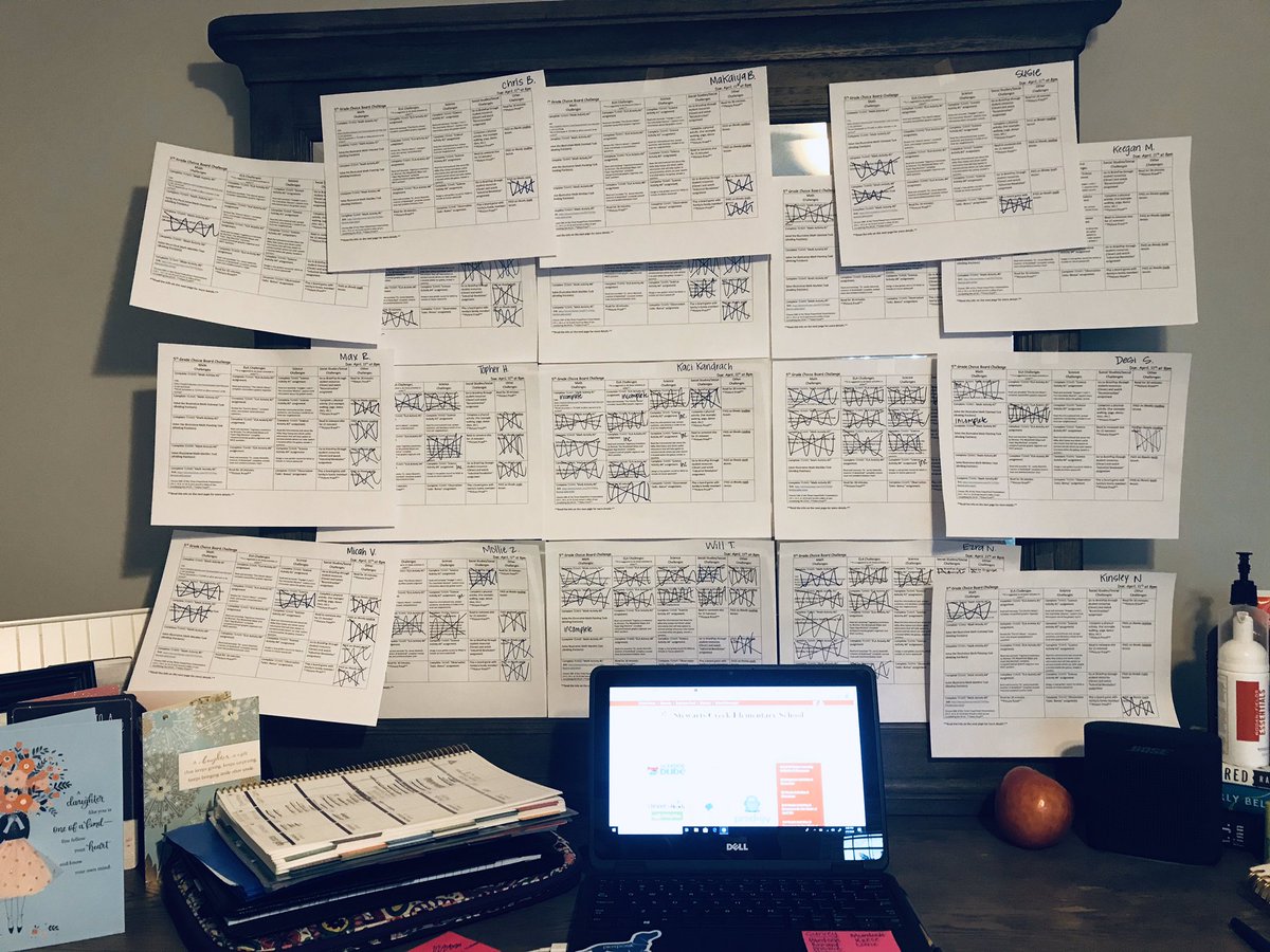 oliviabledsoe04's tweet photo. Keeping track of this distance learning in the most low-tech way possible! So proud of the #bledsoebunch and all of their hard work. Two more days to go!#ChoiceBoardChallenge https://t.co/c6aSNdTpKo