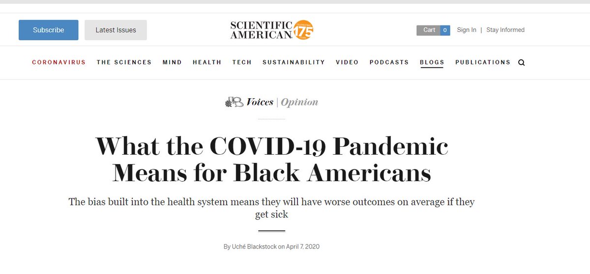 THIS IS POLITICSWHY ARE WE PUSHING POLITICAL ISSUES IN THE MIDDLE OF A NATIONAL PANDEMIC?***THIS VIRUS IS OBVIOUSLY RACIST, IT WANTS TO GET MORE BLACK PEOPLE SICK.......WHY WOULD THEY PUBLISH THIS NOW? REALLY, THINK, WHY? https://blogs.scientificamerican.com/voices/what-the-covid-19-pandemic-means-for-black-americans/