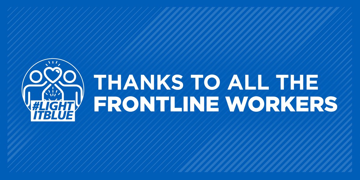 Join us at 8pm tonight to thank all of the ESSENTIAL WORKERS who are keeping us safe, healthy, fed and believing that soon we we all be able to be together again. #lightitblue #makeitblue #stayhomestaysafe <a href="/michaelfiur/">michael fiur</a> <a href="/lightitblue/">#LightItBlue</a>