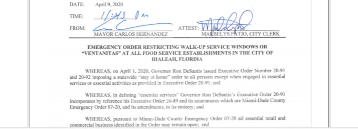 CBoomerVazquez's tweet photo. This afternoon, the Mayor’s office announcing new measures to #stopthespread of #COVID19 via an emergency order. There is now restricted walk-up service to #ventanitas and #facemasks will now be required for most person-to-person public exchanges. #COVID19 @cityofhialeah https://t.co/D2t9x5g5Cq