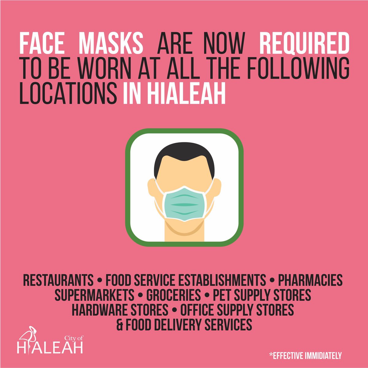 CBoomerVazquez's tweet photo. This afternoon, the Mayor’s office announcing new measures to #stopthespread of #COVID19 via an emergency order. There is now restricted walk-up service to #ventanitas and #facemasks will now be required for most person-to-person public exchanges. #COVID19 @cityofhialeah https://t.co/D2t9x5g5Cq