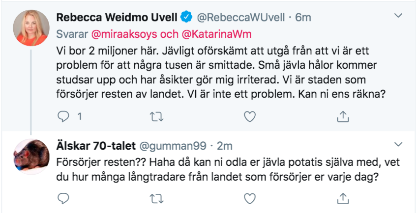 miraklangs's tweet photo. Enligt @RebeccaWUvell får man inte ha åsikter om Sverige om man inte bor i landet. Särskilt inte om stockholmare, för då hotar hon med att vara oförskämd. Skål 🍷 https://t.co/AFEWFpNMFf
