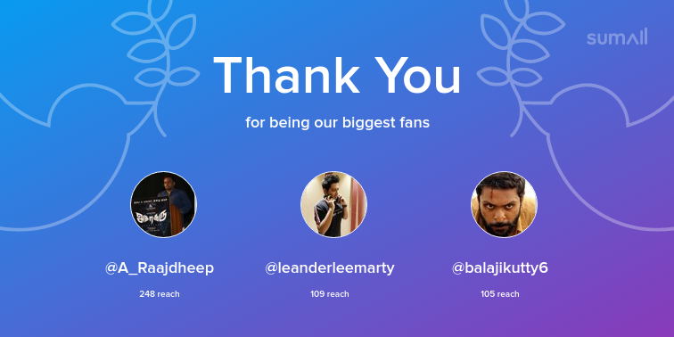 IdeaNagi019's tweet photo. Our biggest fans this week: A_Raajdheep, leanderleemarty, balajikutty6. Thank you! via https://t.co/wVb1YR1o0w https://t.co/xd8bgNIZwD
