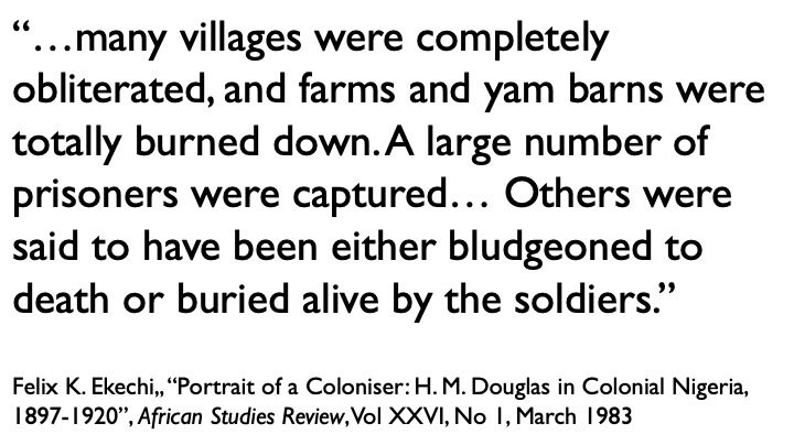 Use of extreme force was not in the least exceptional in colonial territories (the empire project resting fundamentally on violence), but the evidence does suggest that Trenchard was especially cruel & aggressive.   #Nigeria  #ColonialViolence  #Igbo  #BritishEmpire