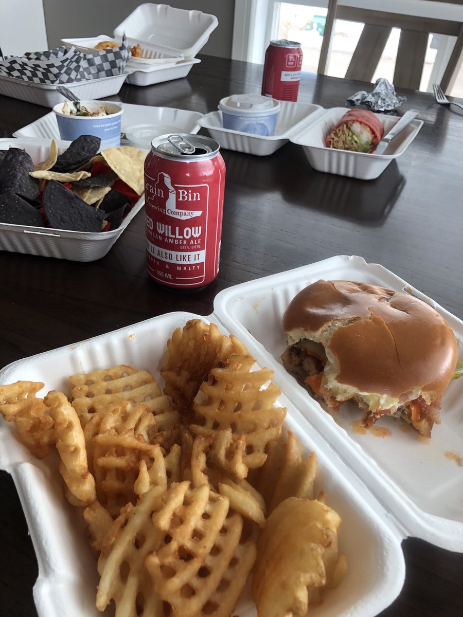 McBronwyn's tweet photo. Dinner brought to you by local businesses Red Rock Urban BBQ and Grain Bin Brewing 
#loveLocalGP https://t.co/Aec5kmfxvs
