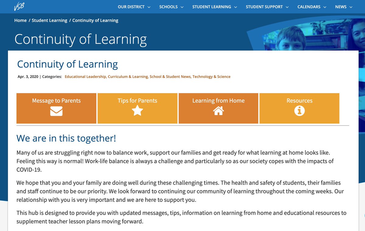 For additional resources on the continuation of learning for  #VSB39 school communities, visit our Continuity of Learning hub:  https://www.vsb.bc.ca/Student_Learning/Continuity_of_Learning/Pages/default.aspx 19/20