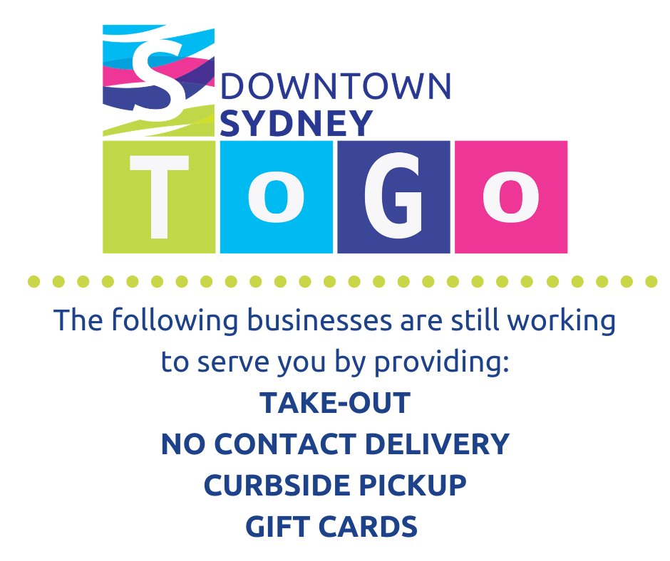 Many Downtown Sydney businesses have revised operations, but are still open. Businesses who are closed look forward to serving you ASAP. We encourage everyone to follow guidelines from @nsgov so we can return to regular operations soon! See our FB post for list of open biz!