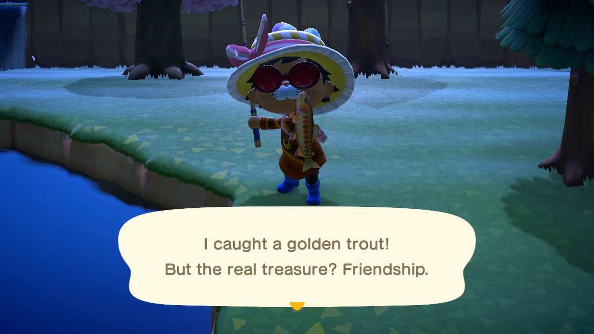 Got a lot of catches tonight including the Golden Trout!! Bless soft-resetting lol. Anyway only 1 more until I've gotten everything for April!  #AnimalCrossingNewHorizons    #ACNH  