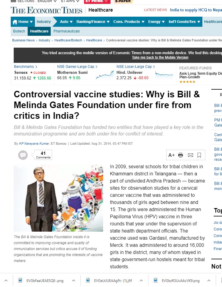 I'm running out of time at the moment so I have to end this quickLook into what this 'liberal' wonder has done to little girls in India https://economictimes.indiatimes.com/industry/healthcare/biotech/healthcare/controversial-vaccine-studies-why-is-bill-melinda-gates-foundation-under-fire-from-critics-in-india/articleshow/41280050.cms?from=mdr