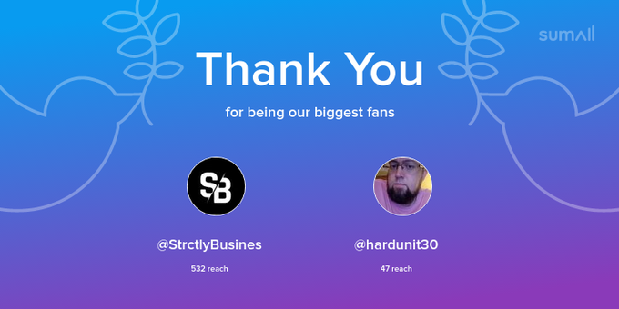 Our biggest fans this week: StrctlyBusines, hardunit30. Thank you! via https://t.co/K6jNw2pRLK https://t