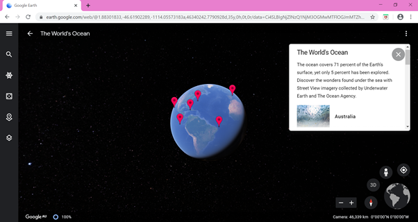 MissTuersley's tweet photo. I've been exploring #googleearth today, I love that you can explore any location and get that #authentic #realworld connection. Do you have a favourite #technology tool to use with your #students to make your lessons more interactive? #UoNteach #EDUC4750 #SDG14 #Lifebelowwater https://t.co/xKKaMQx09S