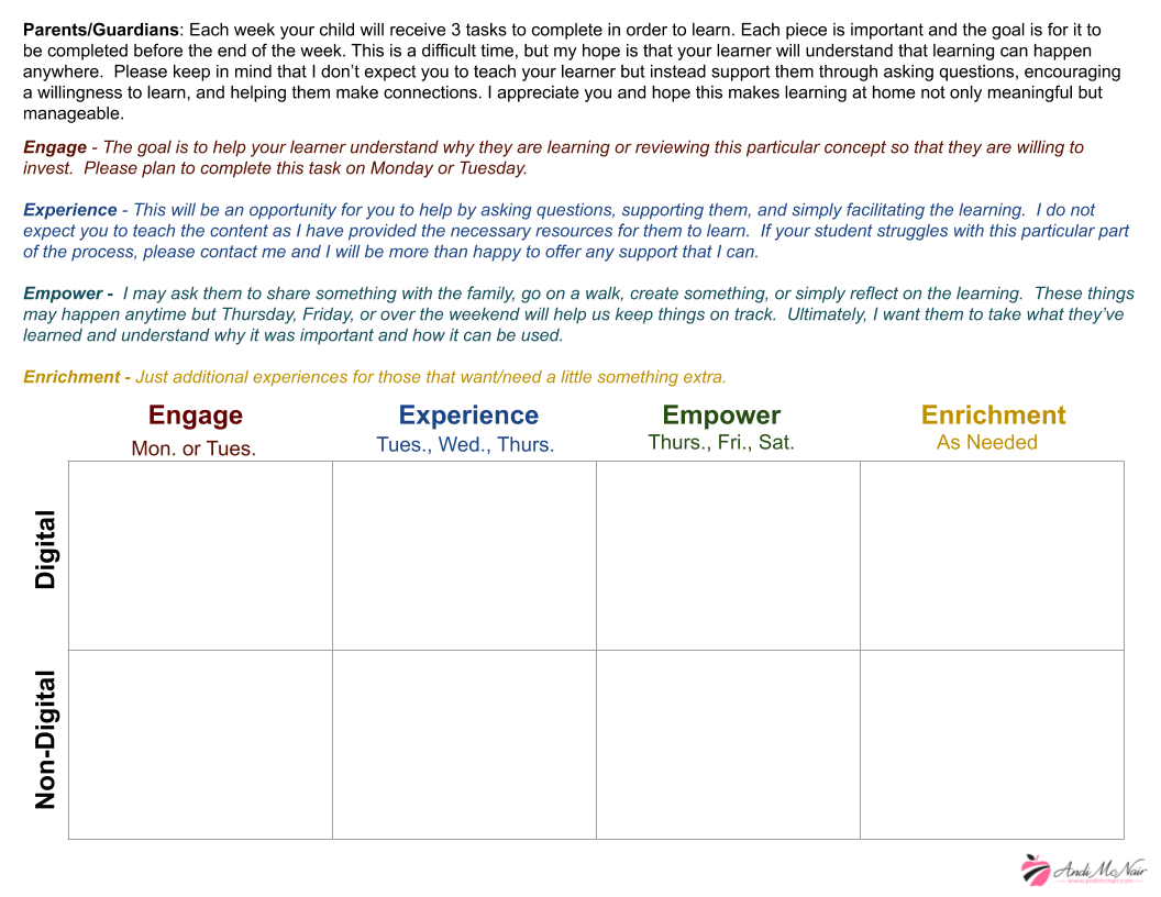 mcnairan3's tweet photo. Added a new resource to the website this evening.  Check it out!  Trying to find a way to make the model work for those that have digital access and those that do not.  https://t.co/KlF1buO1ZK #remotelearning #remoteteaching #ameaningfulmess https://t.co/Huthbx9bnP