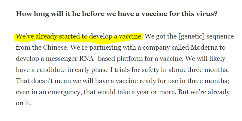 5/ Fauci also gave interview to Scientific American on Jan 22  https://www.scientificamerican.com/article/infectious-disease-expert-discusses-what-we-know-about-the-new-virus-in-china1/ Again, his interest was almost exclusively in development of vaccine