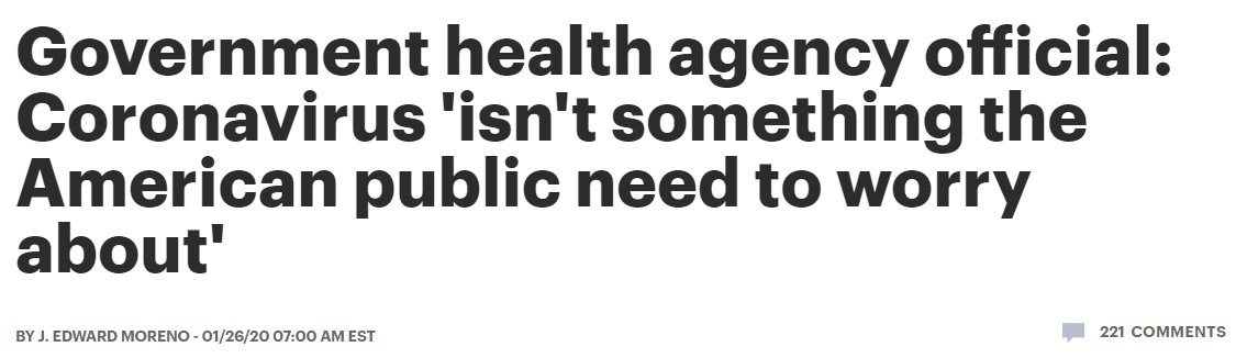 6/ on Jan 26, Fauci told Hill "American public shouldnt worry about coronavirus outbreak in China..It’s a very, very low risk to the United States...Because we have ways of preparing, screening of people coming in [from China]. We have ways of responding" https://thehill.com/homenews/sunday-talk-shows/479939-government-health-agency-official-corona-virus-isnt-something-the