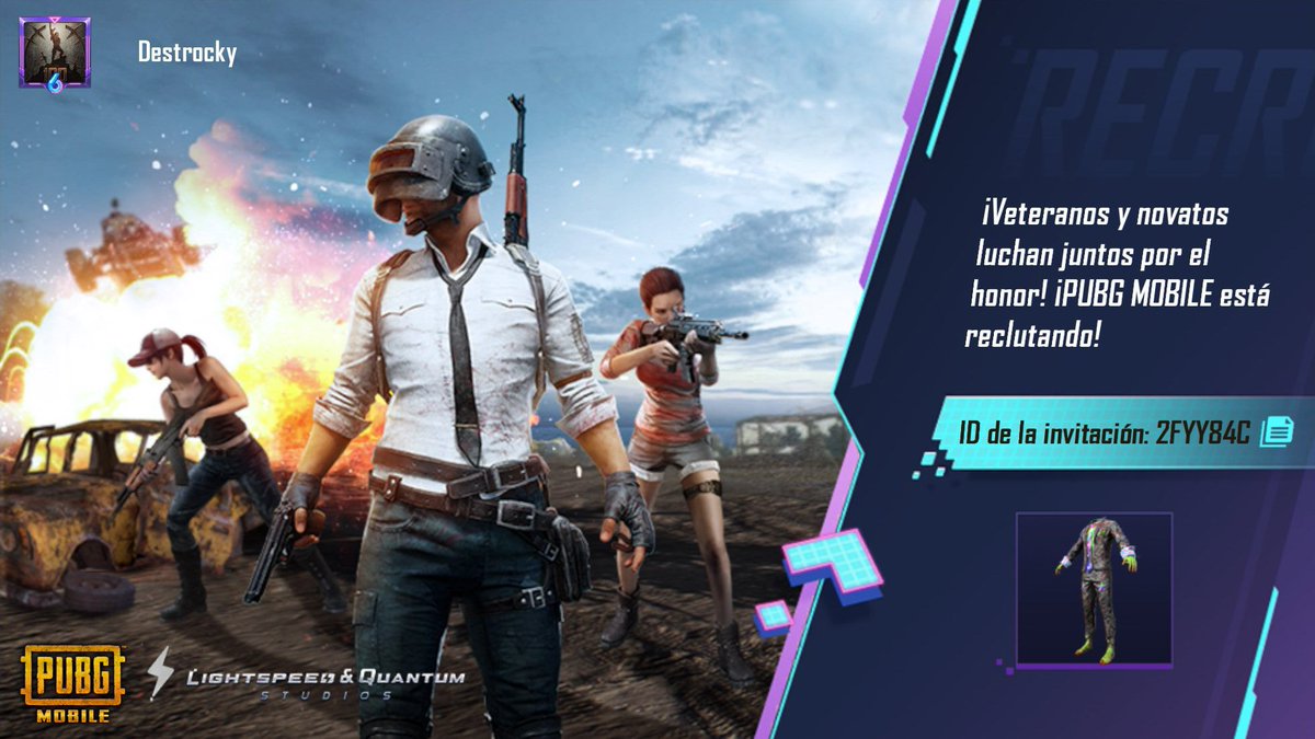 ¡Veteranos y novatos luchan juntos por el honor! ¡PUBG MOBILE recluta novatos ahora! Mi código de invitación: 2FYY84C. ig-url.igamecj.com/D7guSc8cxqw7