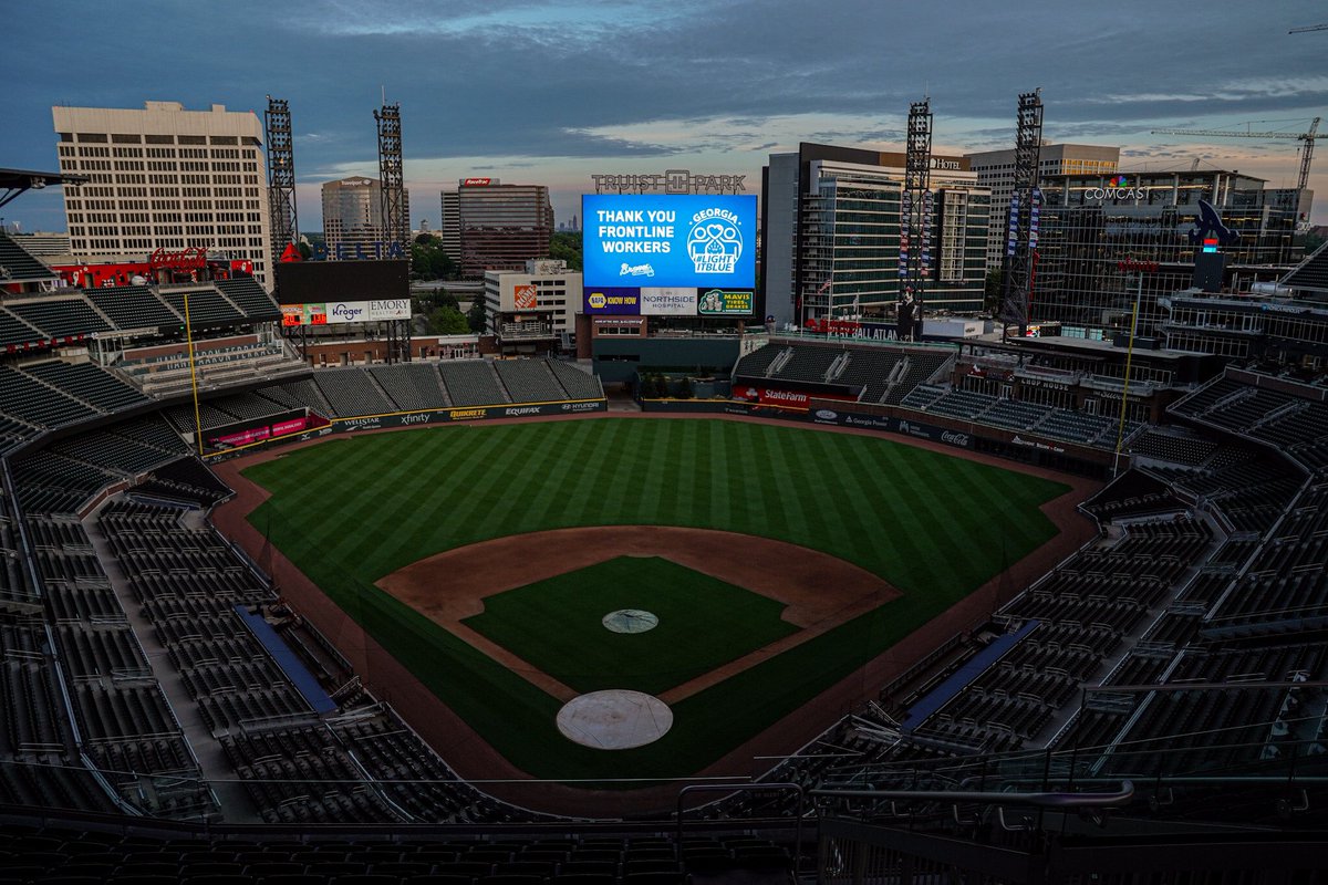 Braves's tweet photo. To all of the frontline workers: THANK YOU! 💙

#LightItBlue | #ForTheA https://t.co/PRY96akt2T