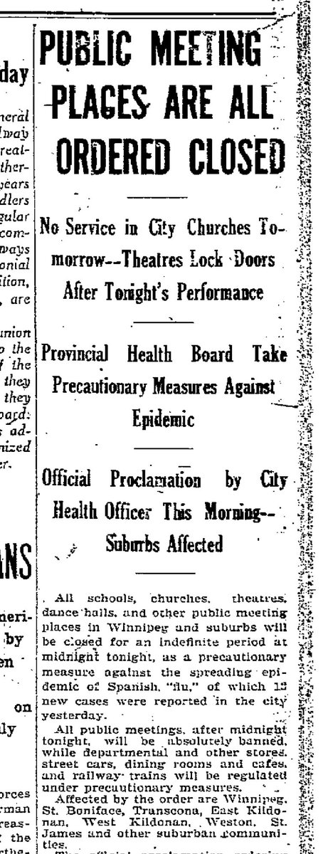 Framed as precautionary, the very next day, October 12, 1918, the order went out to close all public places to reduce the spread of the Spanish Flu in Winnipeg.