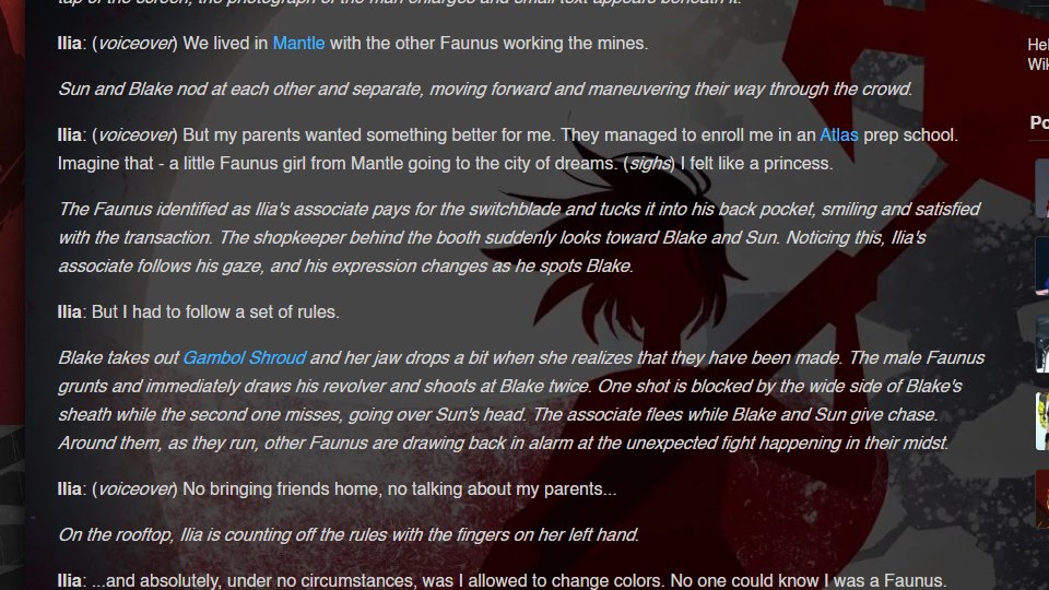 First, her poor miner parents saved up for her to go to an Atlesian prep school for Huntsmen because they wanted her to get a good education and maybe because they knew it's what Ilia dreamt of. Gods know how much hard work/illegal activities it required to get that amount. (2/n)