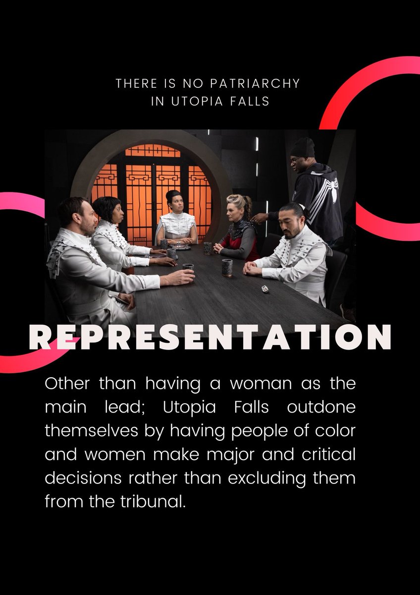 New take on Asian representation! Also, women and people of color in Utopia Falls are not excluded from power but rather makes major and critical decisions.