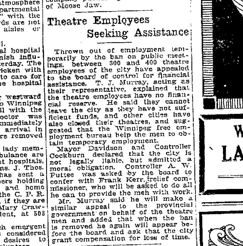 Theatre employees were desperately asking for help from the city, theatre operators asking for help from landlords.