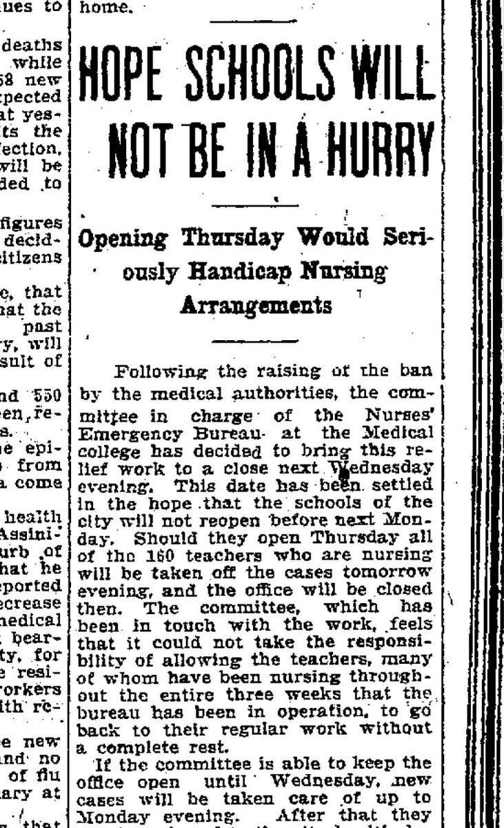 Schools were kept closed for another week, so the teachers that had become nurses could continue helping the sick.